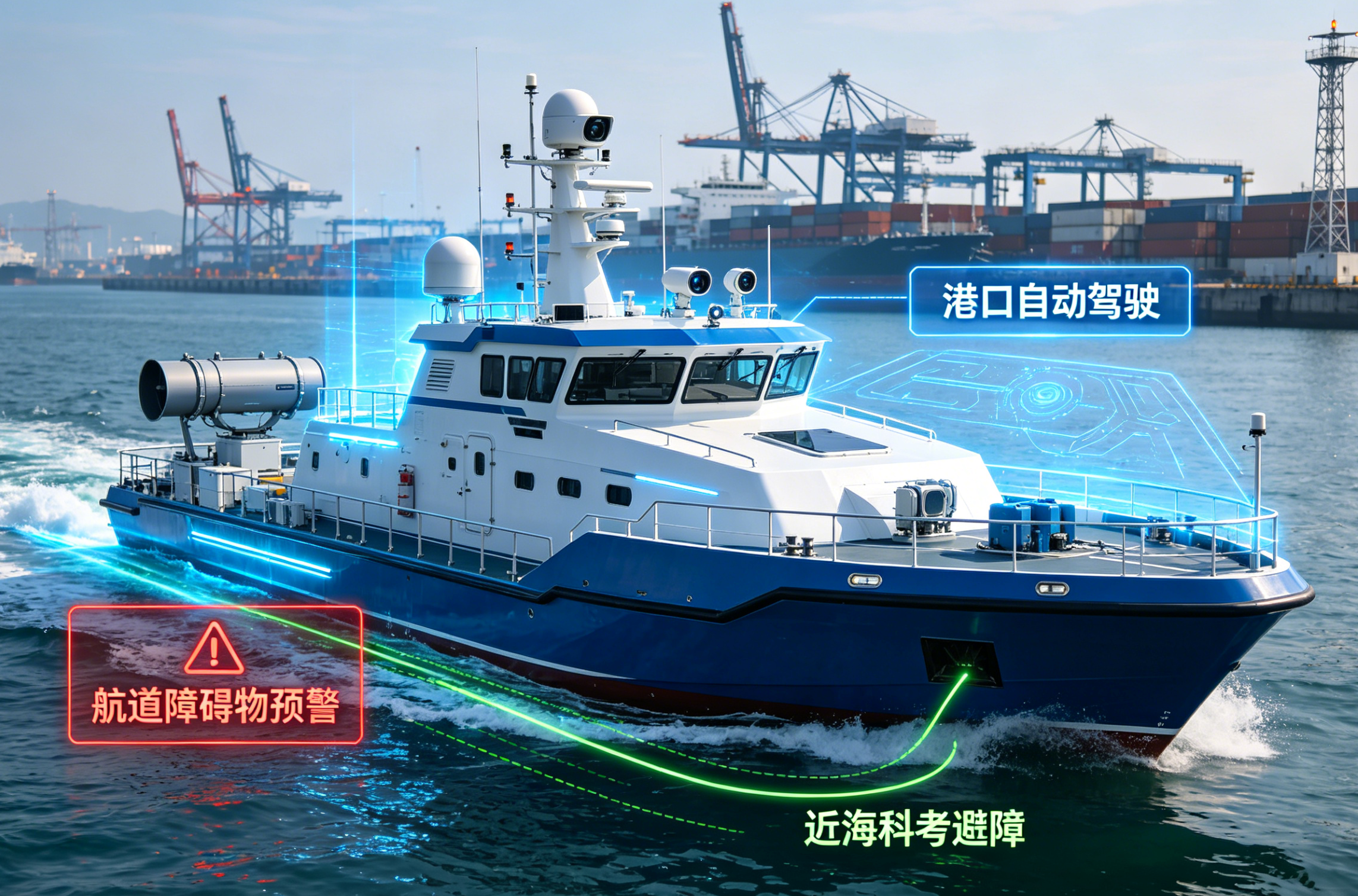 无人船领域：港口自动驾驶、航道障碍物预警、近海科考避障